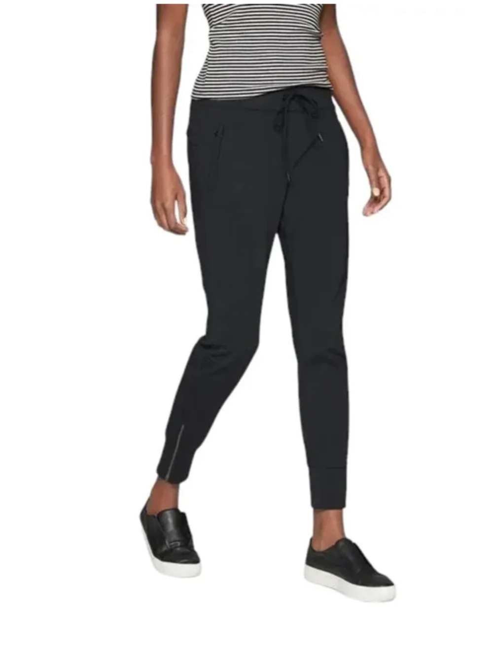 Athleta Semi Fitted Black Joggers Ankle Zip with 3 Zip Pockets
